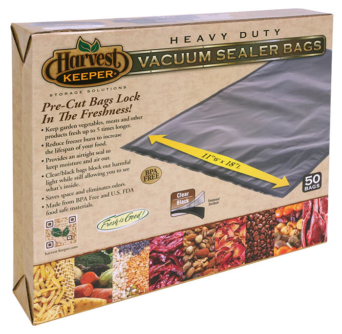 Harvest Keeper Clear/Black Vacuum Sealer Bags 11" x 18" (50 Pack)