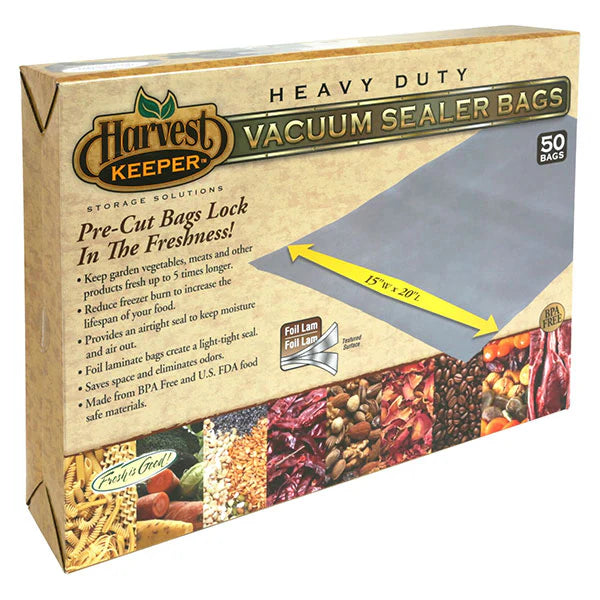 Harvest Keeper Vaccum Sealer Bags Silver on Silver 15"W x 20"L