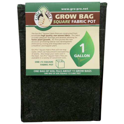 Gro Pro Square Fabric Pot 1 Gallon (100/Cs) - Healthy Hydro